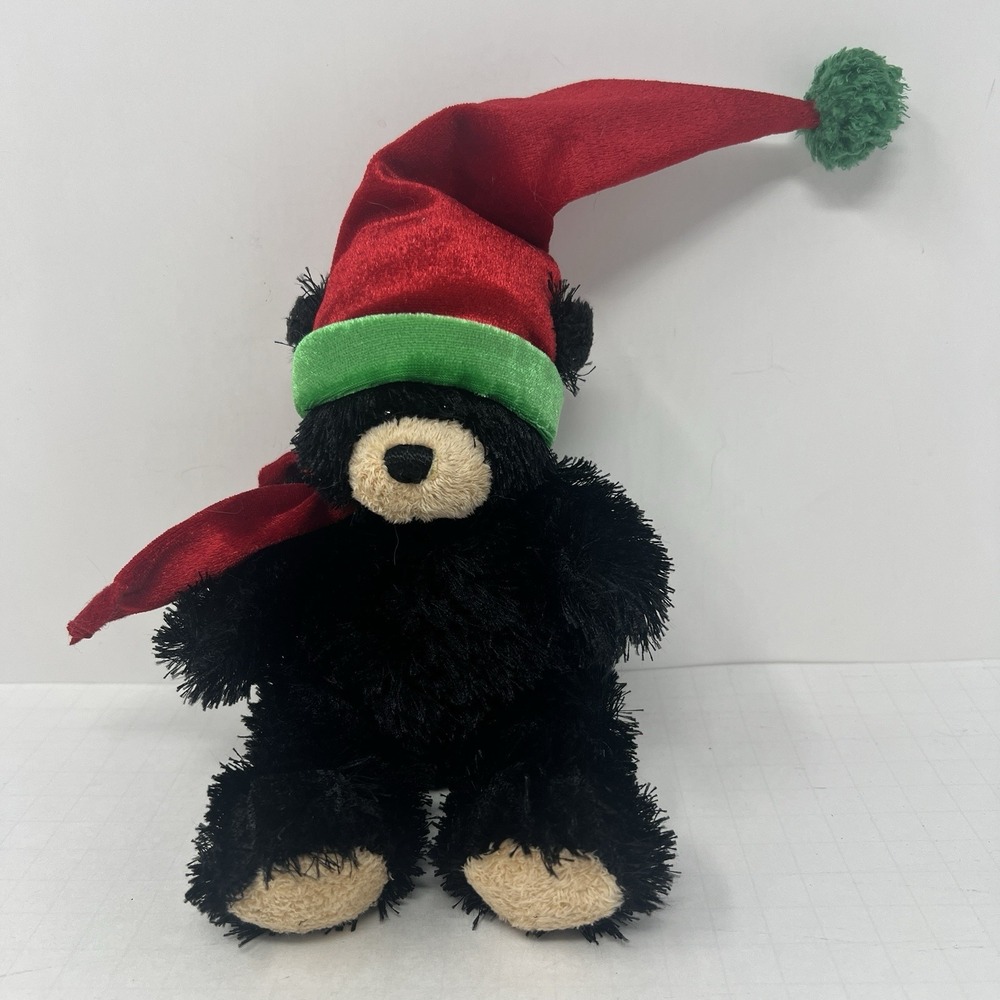 Gund Chad Black‎ Bear Plush 8 Inch Christmas Hat Scarf Holiday Stuffed Animal
